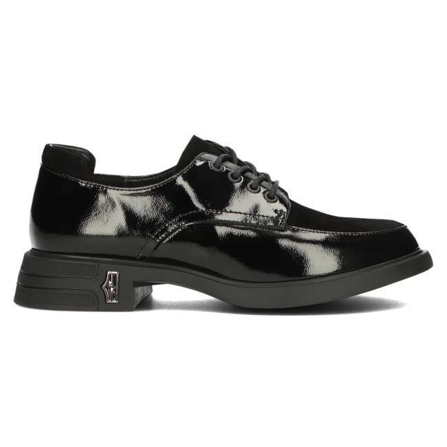 Skórzane półbuty na obcasie Filippo DP6007/23 BK czarne