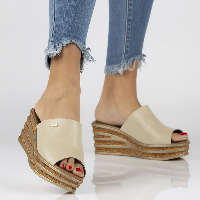 Skórzane klapki Filippo 40160 beżowe