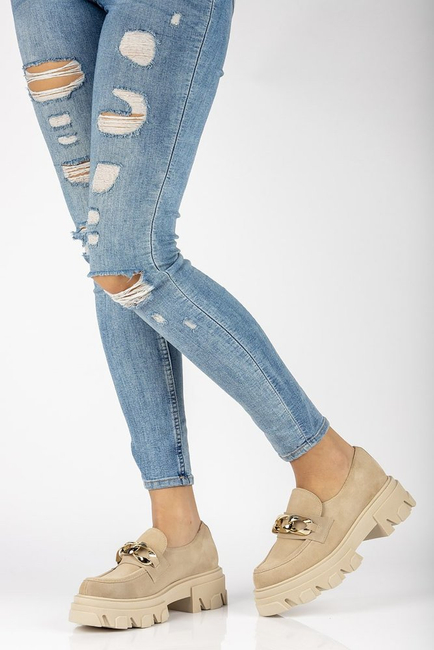 Skórzane półbuty Filippo 20083 beżowe welurowe