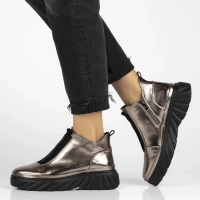 Skórzane botki na platformie Filippo DBT7426/25 GN gun metal