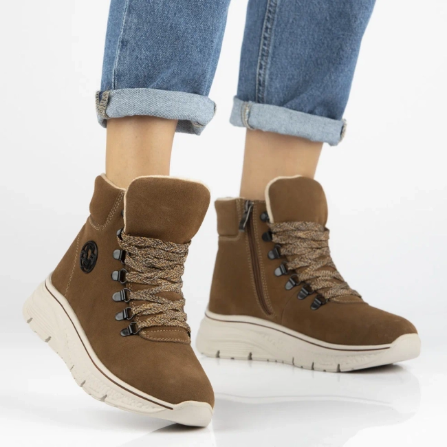 Skórzane botki na platformie Filippo DBT7290/25 BR brązowe