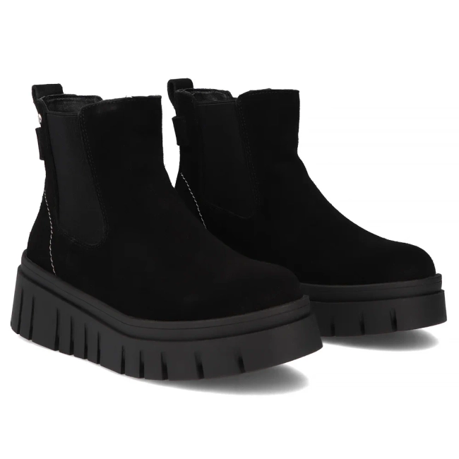 Skórzane botki na platformie Filippo DBT7266/25 BK czarne