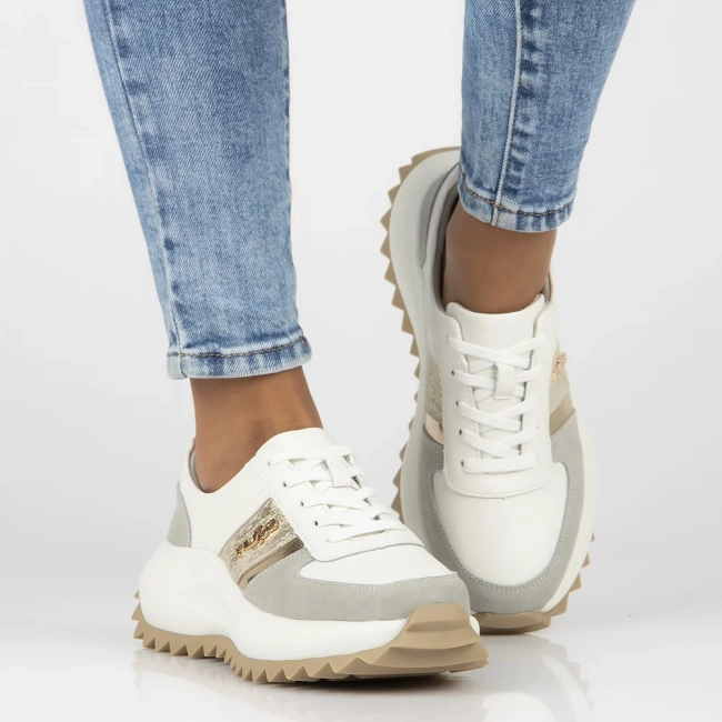 Skórzane sneakersy Filippo DP6773/25 WH GR biało szare