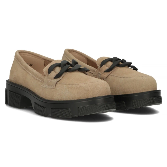 Skórzane półbuty na platformie Filippo DP3221/24 BE BK beżowe