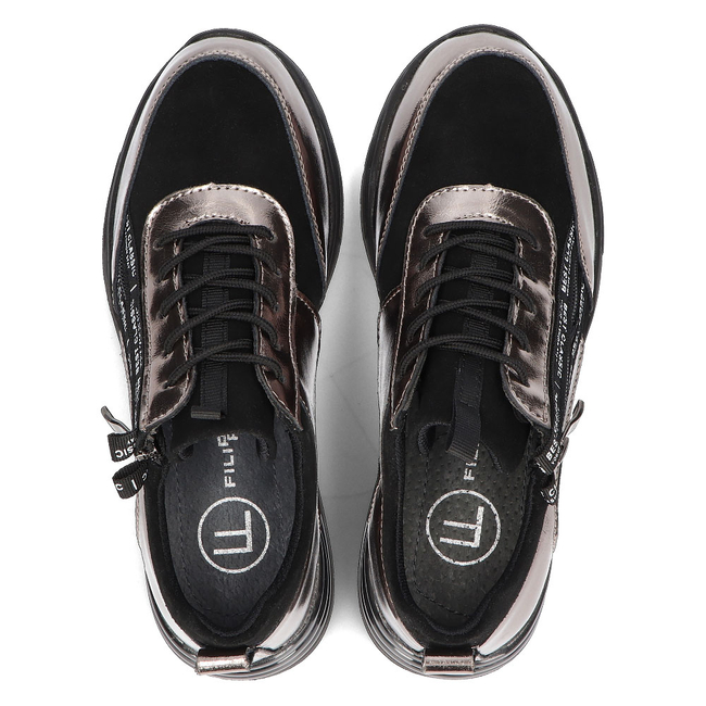 Leather sneakers Filippo DP3149/21 BK GN dark nickel