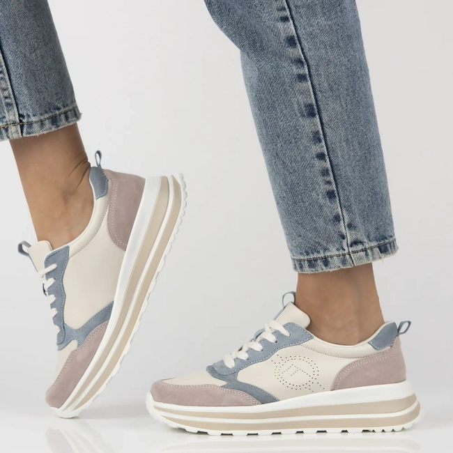 Skórzane sneakersy Filippo DP6787/25 BE BL beżowo niebieskie