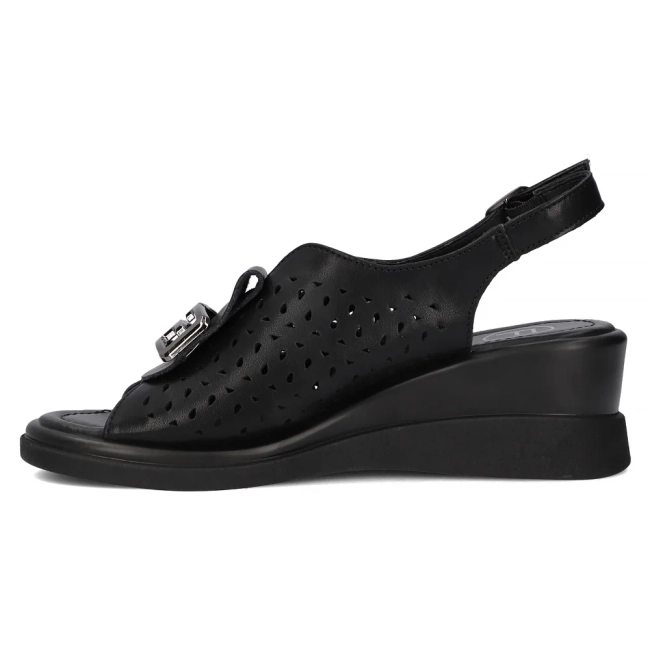 Skórzane sandały na koturnie Filippo DS6154/24 BK czarne