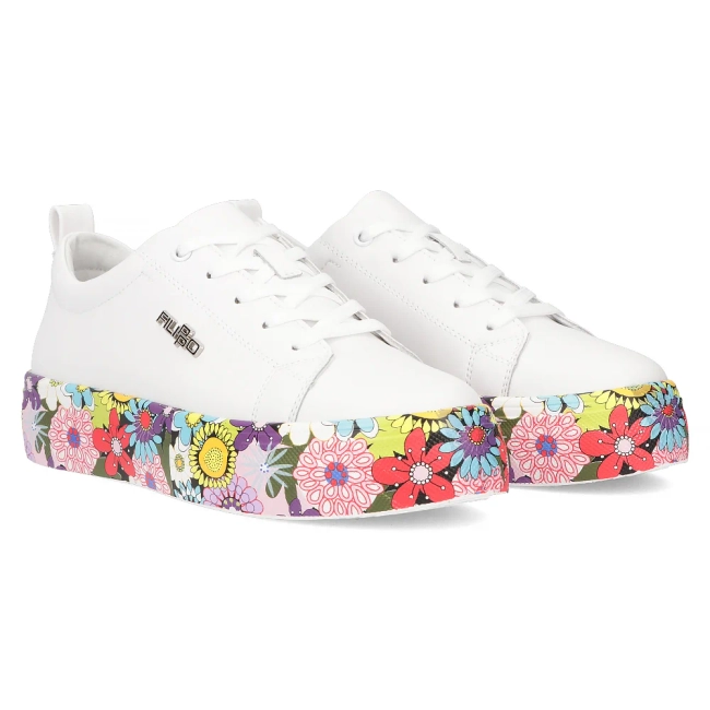 Skórzane sneakersy Filippo DP6048/25 WH FL białe kwiaty