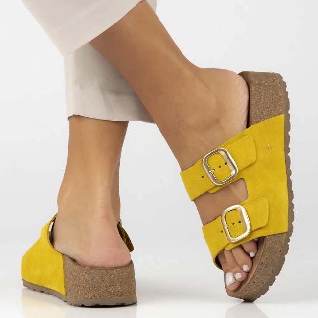 Leather flip-flops Yokono WIWI-003 SERRAJE CITRON yellow