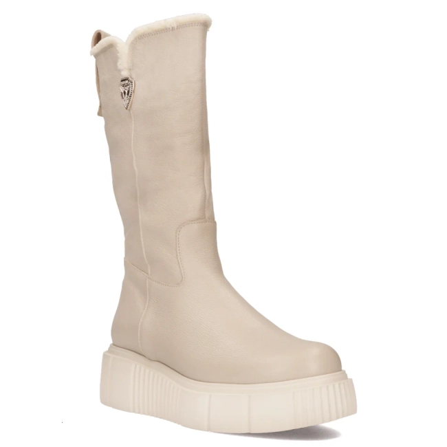 Skórzane botki na platformie Filippo 70121 taupe