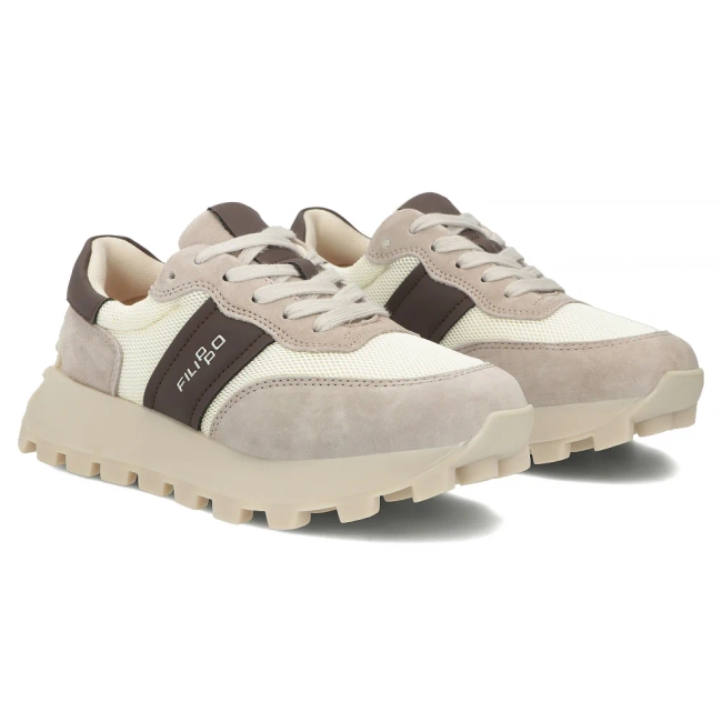 Skórzane sneakersy na platformie Filippo DP7561/26 BE beżowe