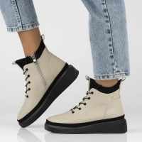 Skórzane botki na platformie Filippo DBT4799/25 BE beżowe