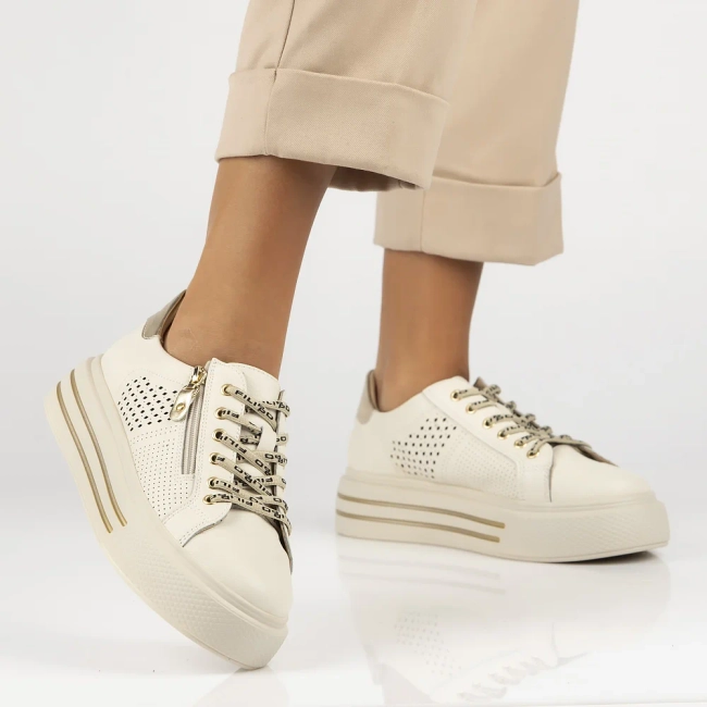 Skórzane sneakersy Filippo DP6704/25 BE beżowe