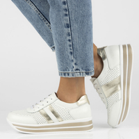 Skórzane Sneakersy Filippo DP1414/23 WH GO białe złote