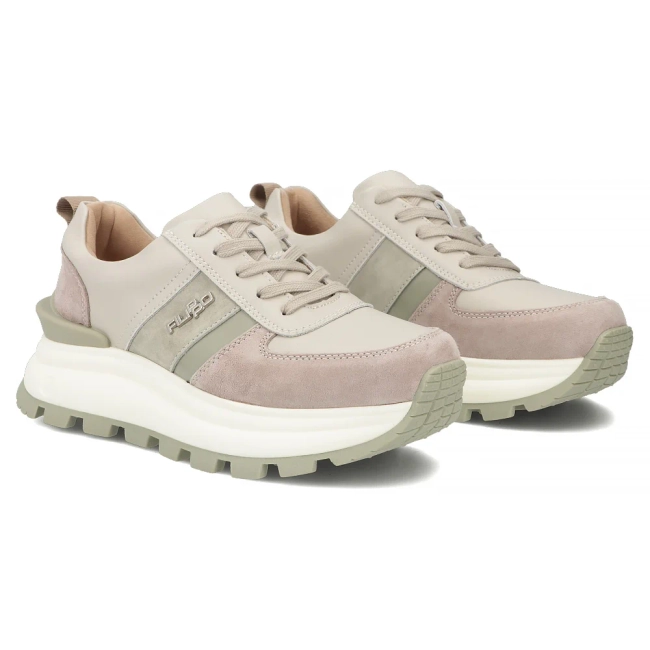 Skórzane sneakersy na platformie Filippo DP7563/26 BE beżowe