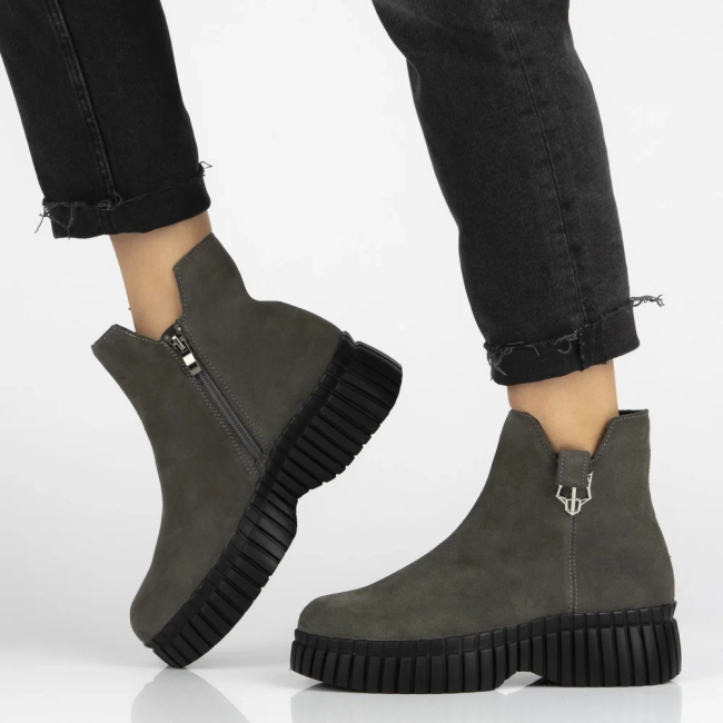Skórzane botki na platformie Filippo DBT7274/25 GR szare