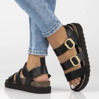Leather sandals TUNEZ-127 VAQ NEGRO black