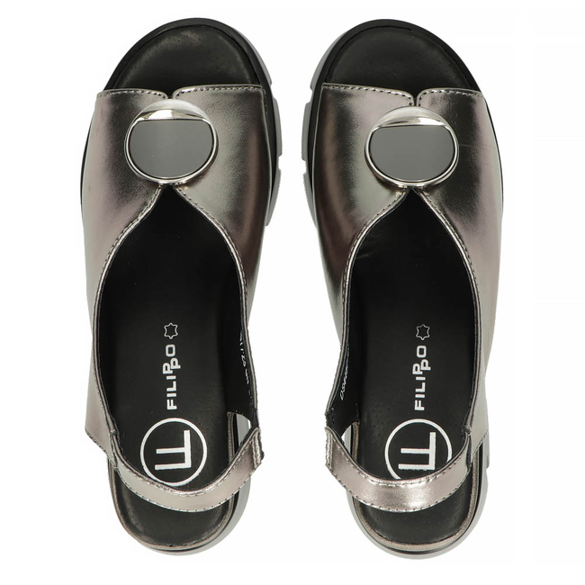 Skórzane sandały na koturnie Filippo DS4457/23 GN gunmetal