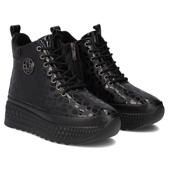 Skórzane botki na platformie Filippo DBT7278/25 BK czarne