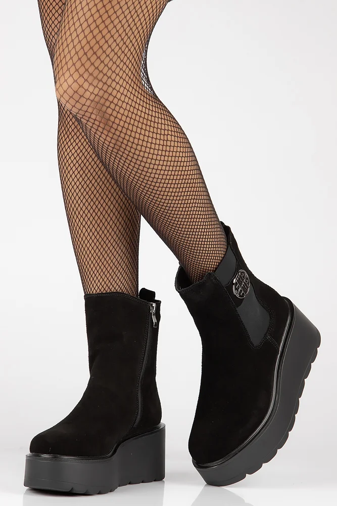 なりこ　W 3STP DRP SKRT Skórzane botki na słupku Filippo DBT7364/25 BK czarne