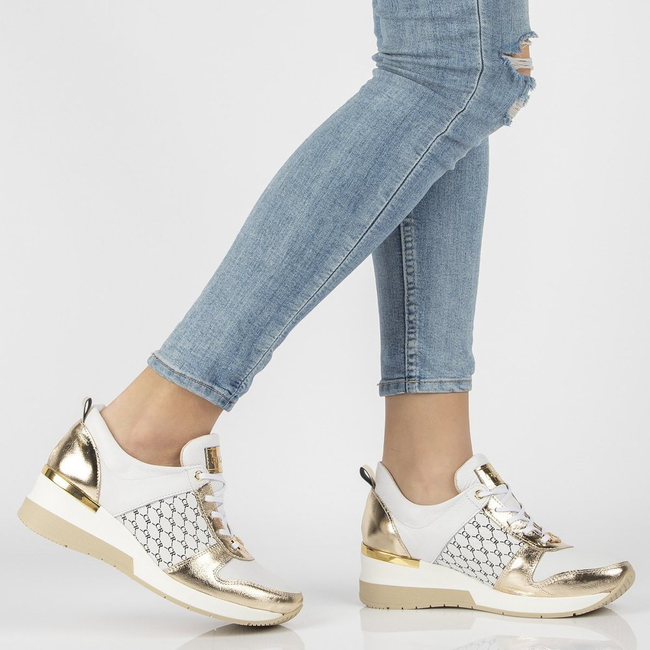 Skórzane sneakersy Filippo 062 białe złote