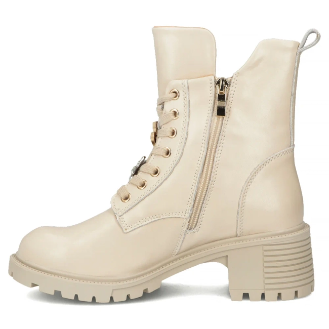 Skórzane botki na obcasie Filippo DBT7132/25 BE beżowe