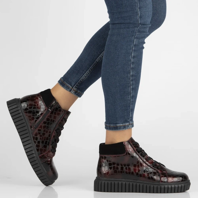 Skórzane botki na platformie Filippo DBT6368/24 BG bordowe