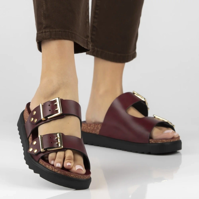 Leather flip-flops Yokono TUNEZ-262 ALASKA BURDEOS burgundy