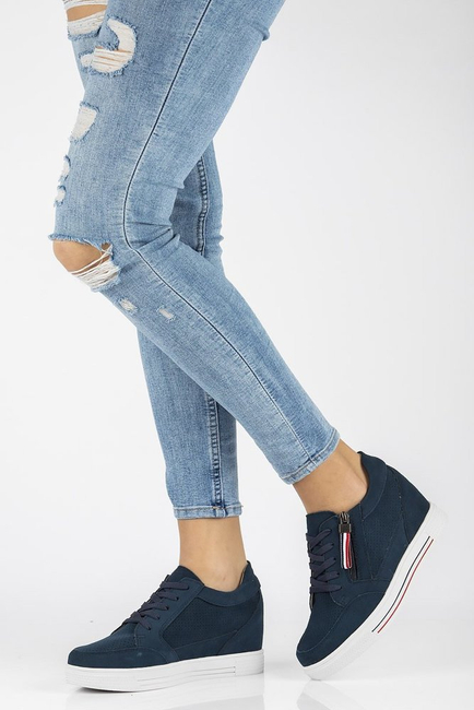 Skórzane Sneakersy na koturnie Filippo DP2350/21 NV granatowe