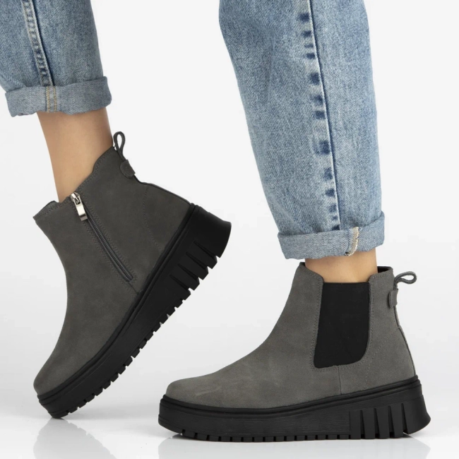 Skórzane botki na platformie Filippo DBT7279/25 GR szare
