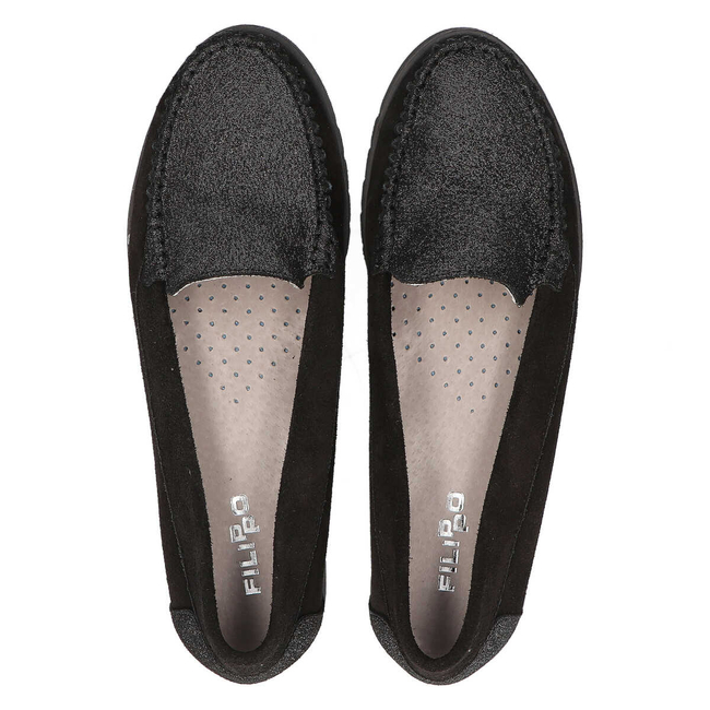 Mokasyny Filippo 10065 w.czarny + srebrny brokat