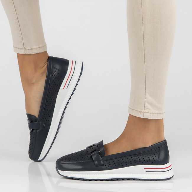 Skórzane półbuty na platformie Filippo DP4400/23 NV granatowe