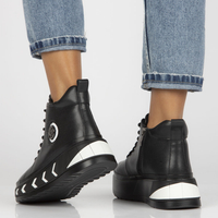 Skórzane botki na platformie Filippo DBT4214/22 BK WH czarne