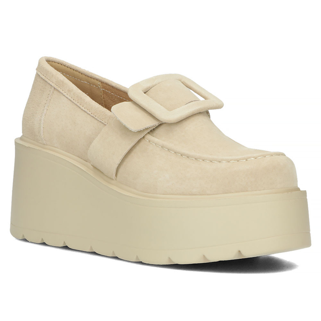 Skórzane półbuty na platformie Filippo DP4692/23 BE beżowe