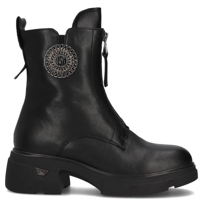 Skórzane botki na obcasie Filippo DBT6558/24 BK czarne