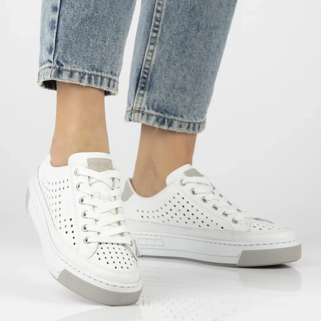 Skórzane sneakersy Rieker L8849-80 białe