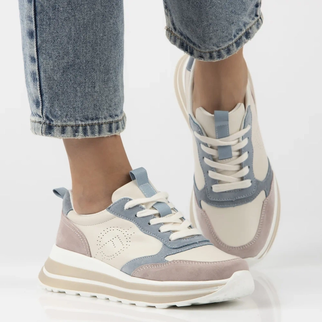 Leather sneakers Filippo DP6787/25 BE BL beige blue