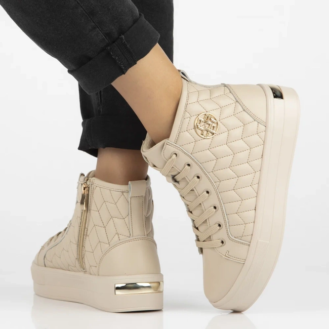 Skórzane botki na platformie Filippo DBT6344/24 BE beżowe