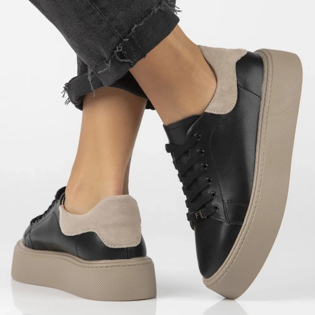 Leather sneakers Filippo DP6119/26 BK BE black-beige