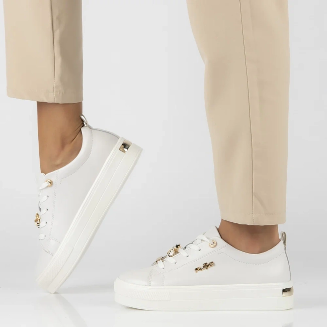 Skórzane półbuty na platformie Filippo DP3533/24 WH DI białe