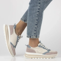 Skórzane sneakersy Filippo DP6787/25 BE BL beżowo niebieskie 