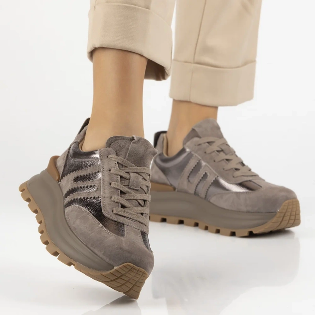 Skórzane sneakersy Filippo DP7408/26 TP taupe