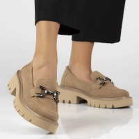 Skórzane półbuty na platformie Filippo DP6475/24 BE beżowe