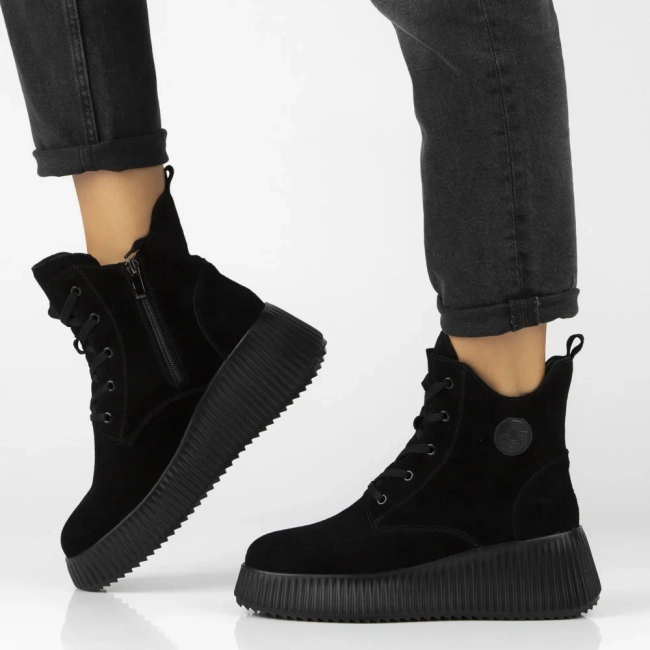 Skórzane botki na platformie Filippo DBT7288/25 BK czarne