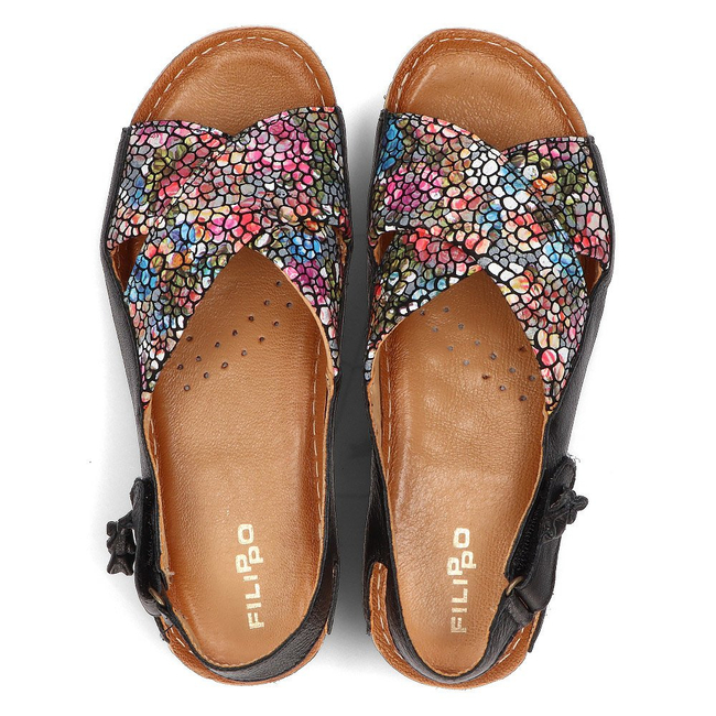 Skórzane sandały Filippo 00994-57/00-5 czarny multikolor