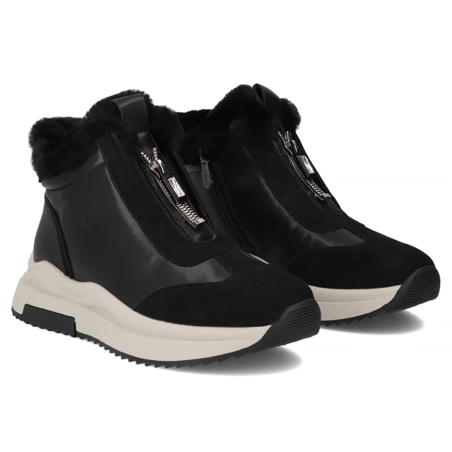 Skórzane botki na platformie Filippo DBT7177/25 BK czarne