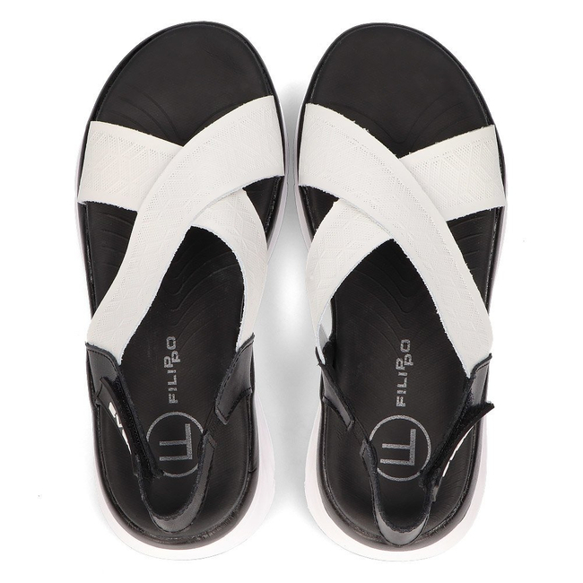 Skórzane sandały Filippo DS2015/21 WH/BK czarno-białe