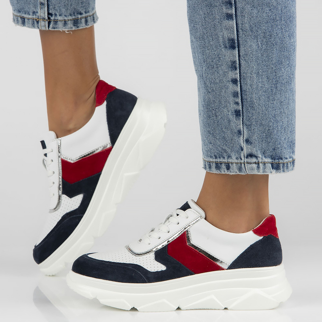 Skórzane Sneakersy Filippo DP4579/23 WH NV biało granatowe