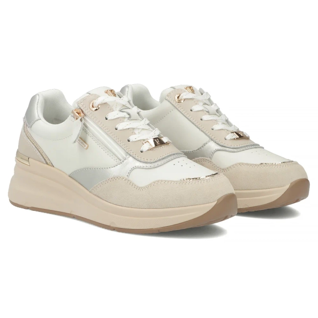 Skórzane sneakersy Filippo DP7767/26 WH biało-beżowe