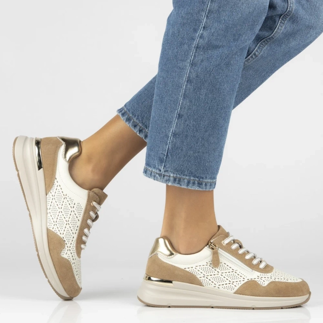 Skórzane sneakersy Filippo DP7101/25 WH BE biało beżowe